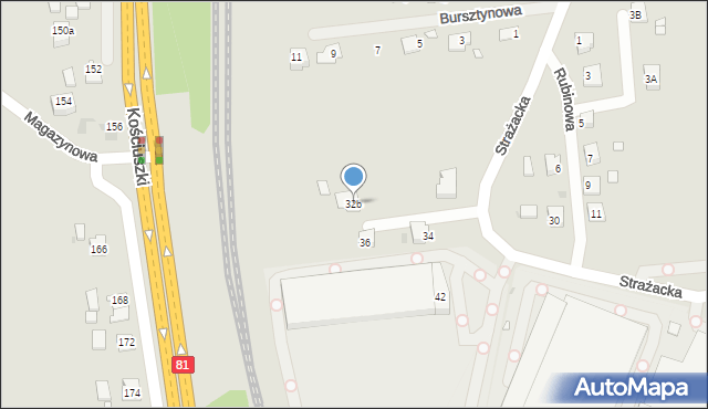 Żory, Strażacka, 32b, mapa Żor