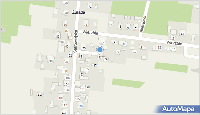 Żurada, Starowiejska, 81, mapa Żurada