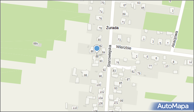 Żurada, Starowiejska, 88, mapa Żurada