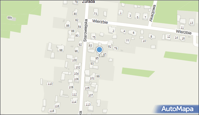 Żurada, Starowiejska, 89, mapa Żurada