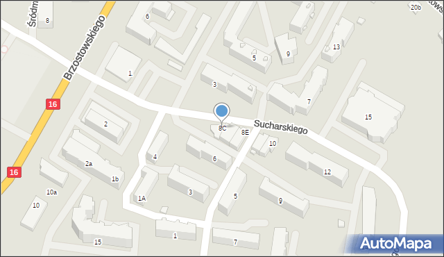 Augustów, Sucharskiego Henryka, mjr., 8C, mapa Augustów