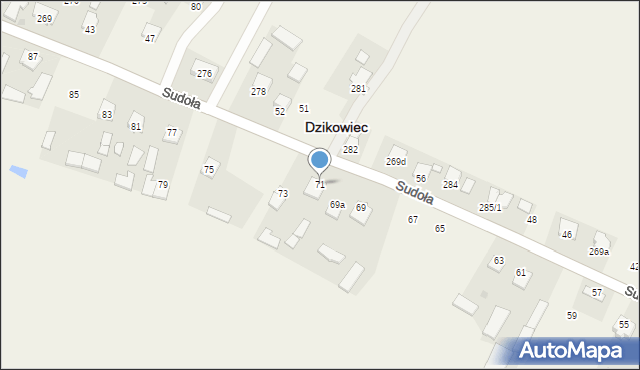Dzikowiec, Sudoła Stanisława, ks., 71, mapa Dzikowiec