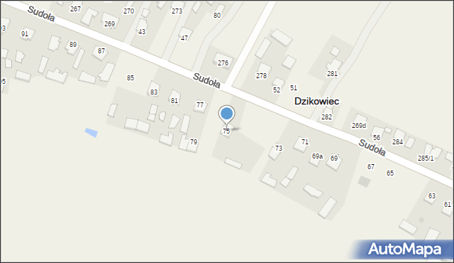 Dzikowiec, Sudoła Stanisława, ks., 75, mapa Dzikowiec