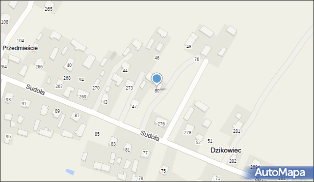 Dzikowiec, Sudoła Stanisława, ks., 80, mapa Dzikowiec