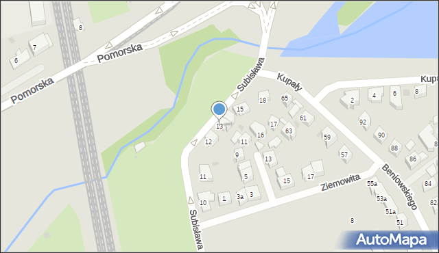 Gdańsk, Subisława, 13, mapa Gdańska