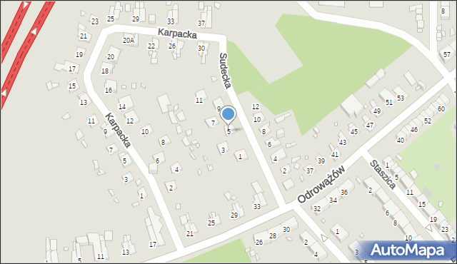 Gliwice, Sudecka, 5, mapa Gliwic