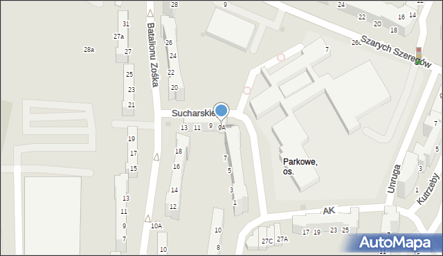 Gorzów Wielkopolski, Sucharskiego Henryka, mjr., 9A, mapa Gorzów Wielkopolski