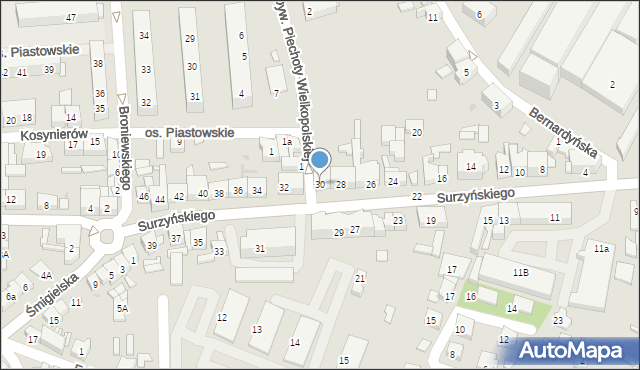 Kościan, Surzyńskiego Józefa, ks., 30, mapa Kościan