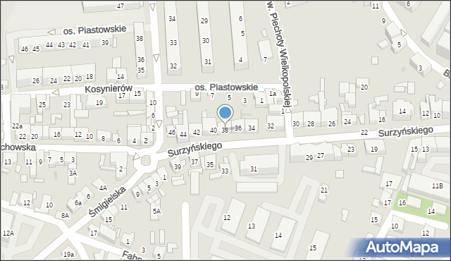 Kościan, Surzyńskiego Józefa, ks., 38, mapa Kościan