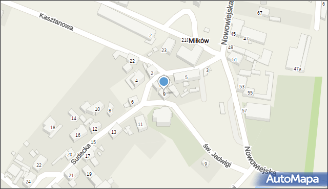 Miłków, Sudecka, 9, mapa Miłków