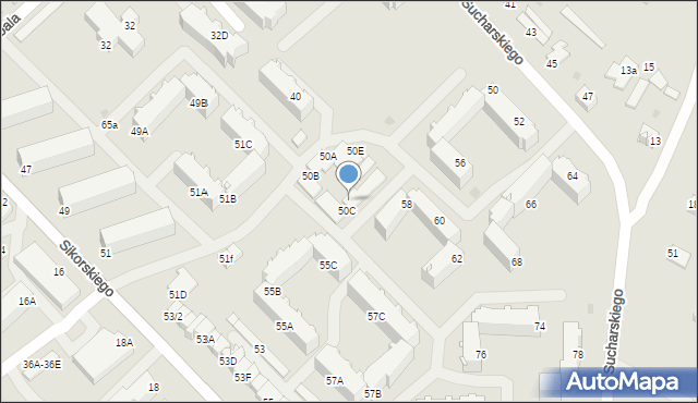 Myszków, Sucharskiego Henryka, mjr., 50d, mapa Myszków