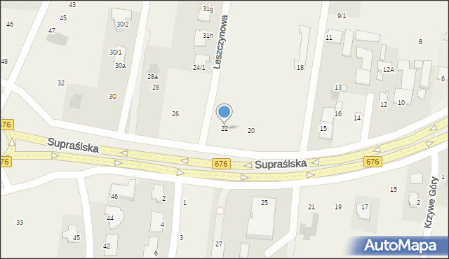 Nowodworce, Supraślska, 22, mapa Nowodworce