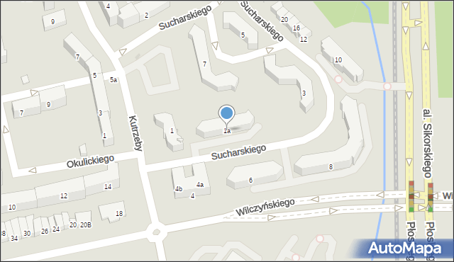 Olsztyn, Sucharskiego Henryka, mjr., 1a, mapa Olsztyna