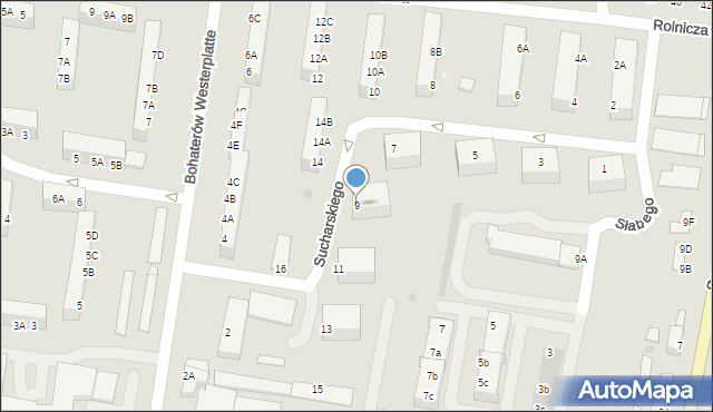 Rawicz, Sucharskiego Henryka, mjr., 9, mapa Rawicz