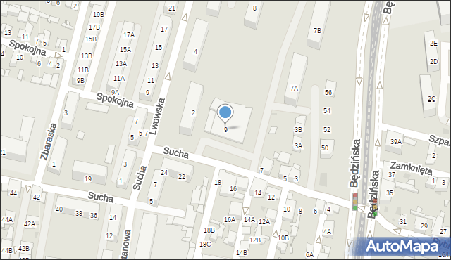 Sosnowiec, Sucha, 9, mapa Sosnowca