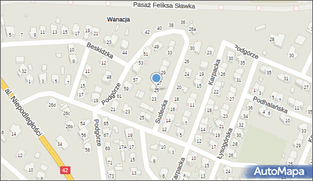 Starachowice, Sudecka, 25, mapa Starachowic