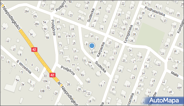 Starachowice, Sudecka, 6, mapa Starachowic