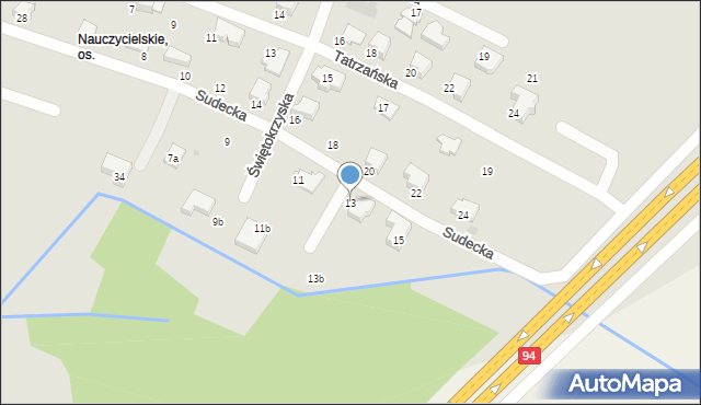 Tarnów, Sudecka, 13, mapa Tarnów