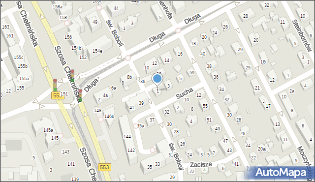 Toruń, Sucha, 1, mapa Torunia