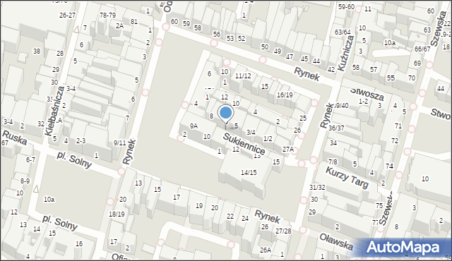 Wrocław, Sukiennice, 10p, mapa Wrocławia