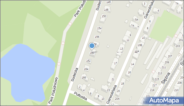 Wrocław, Sudecka, 160, mapa Wrocławia