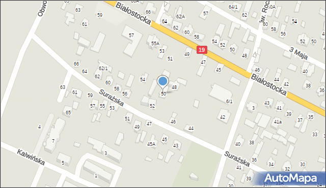 Zabłudów, Surażska, 50, mapa Zabłudów