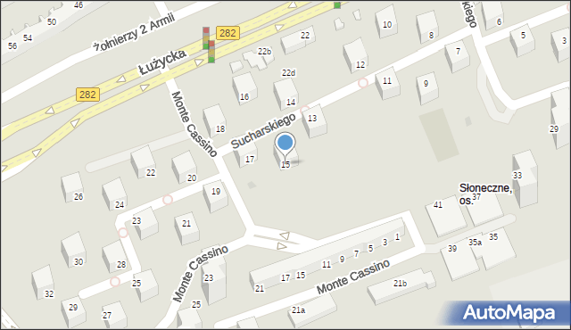 Zielona Góra, Sucharskiego Henryka, mjr., 15, mapa Zielona Góra