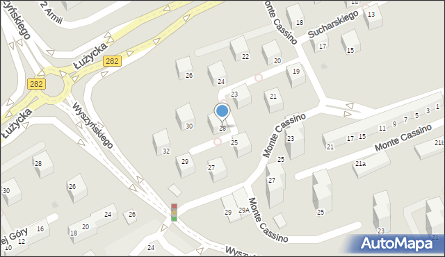 Zielona Góra, Sucharskiego Henryka, mjr., 28, mapa Zielona Góra