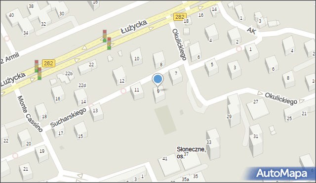 Zielona Góra, Sucharskiego Henryka, mjr., 9, mapa Zielona Góra