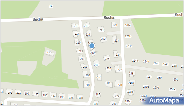 Zielona Góra, Sucha, 212, mapa Zielona Góra