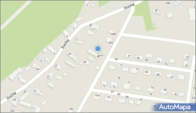 Zielona Góra, Sucha, 46, mapa Zielona Góra