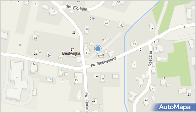 Bestwinka, św. Sebastiana, 3, mapa Bestwinka