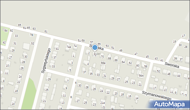 Biała Podlaska, Sworska, 72, mapa Białej Podlaskiej