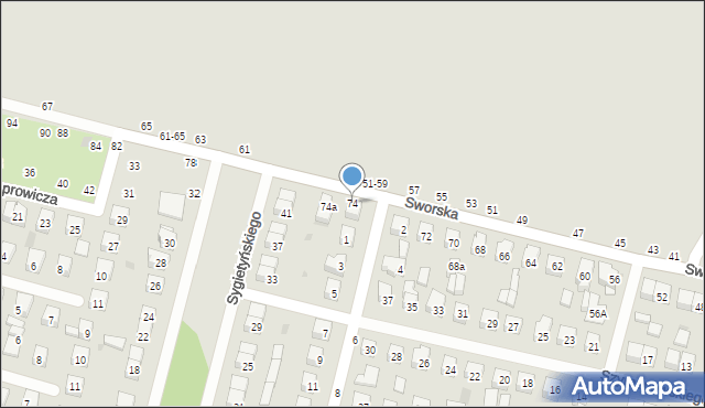 Biała Podlaska, Sworska, 74, mapa Białej Podlaskiej