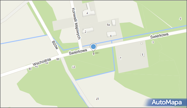 Biały Ług, Świerkowa, 9, mapa Biały Ług