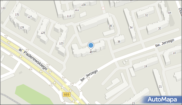 Białystok, św. Jerzego, 40, mapa Białegostoku