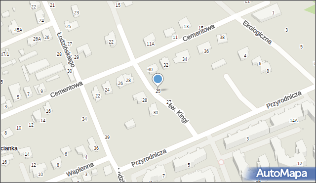 Białystok, św. Kingi, 25, mapa Białegostoku