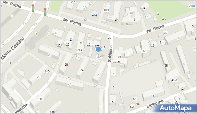 Białystok, św. Rocha, 17A, mapa Białegostoku