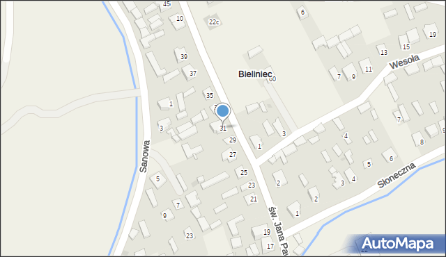 Bieliniec, św. Jana Pawła II, 31, mapa Bieliniec