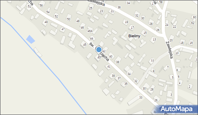 Bieliny, św. Wojciecha, 43, mapa Bieliny