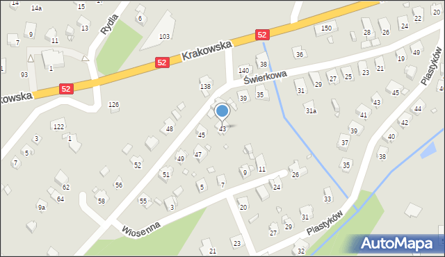 Bielsko-Biała, Świerkowa, 43, mapa Bielsko-Białej