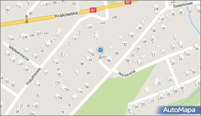 Bielsko-Biała, Świerkowa, 60, mapa Bielsko-Białej