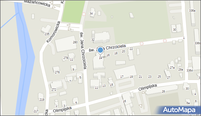 Bielsko-Biała, św. Jana Chrzciciela, 14, mapa Bielsko-Białej