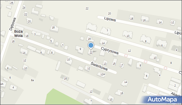 Boża Wola, Świerkowa, 11, mapa Boża Wola