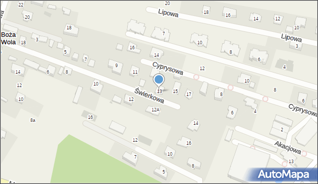 Boża Wola, Świerkowa, 13, mapa Boża Wola