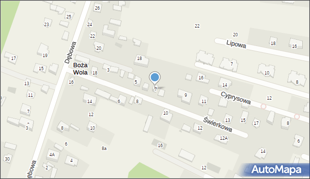 Boża Wola, Świerkowa, 7, mapa Boża Wola