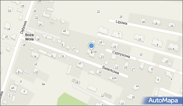 Boża Wola, Świerkowa, 9, mapa Boża Wola