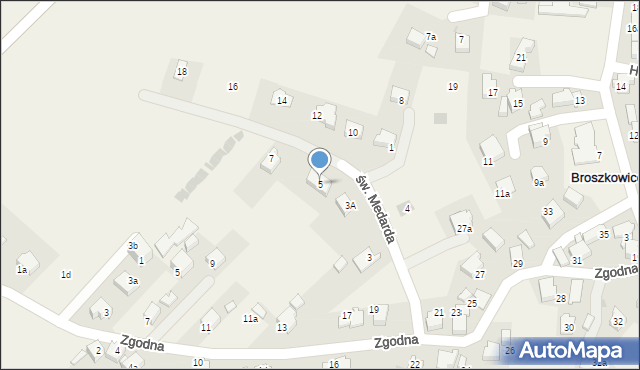 Broszkowice, św. Medarda, 5, mapa Broszkowice