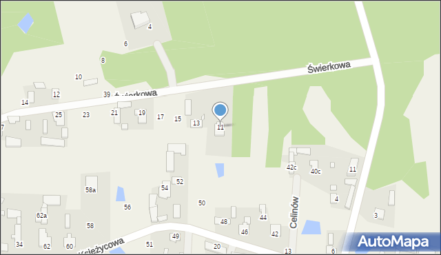 Celinów, Świerkowa, 11, mapa Celinów