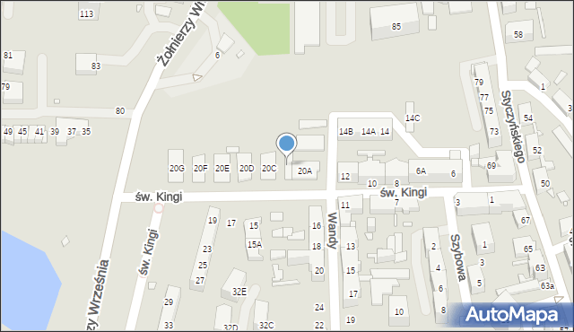 Chorzów, św. Kingi, 20B, mapa Chorzów